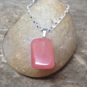 Pink Rose Quartz Crystal Necklace